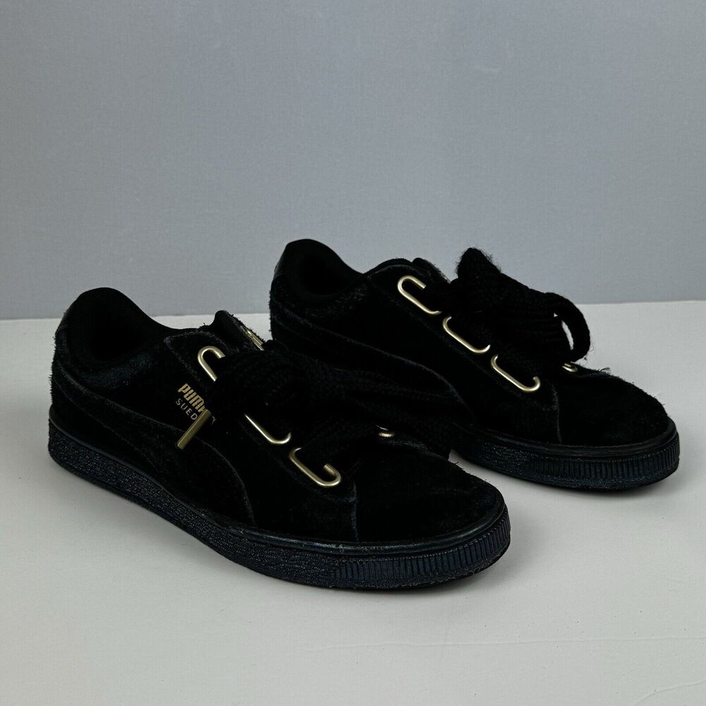 Woman's Size 6.5 - PUMA Suede Classic Gold Aqua glitter sole fat laces